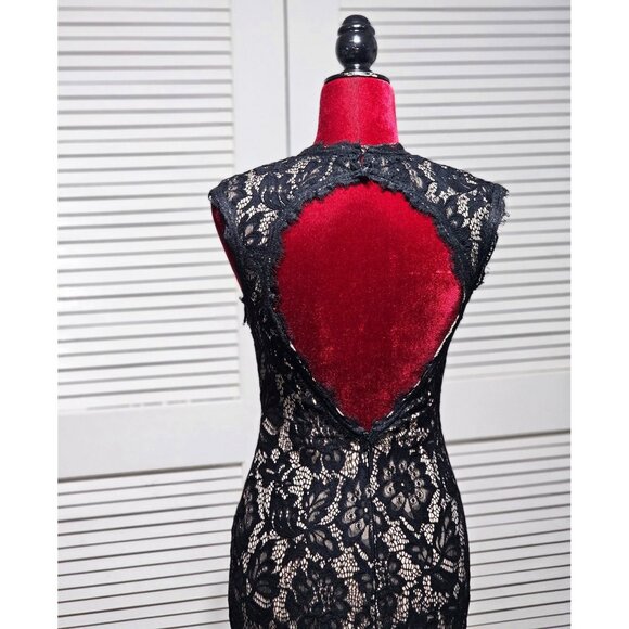 Betsy & Adam Black Lace Floral Nude Underlay Open Back Maxi Dress Size 4 2223 - Picture 11 of 16